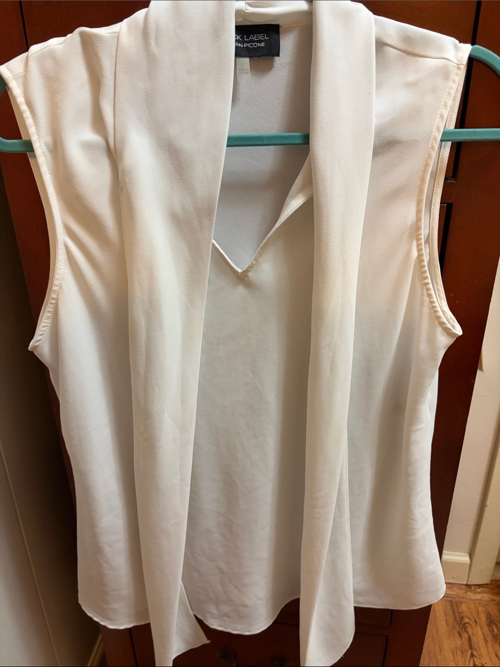 Evan Picone Cream Sleeveless Scarf-Neck Blouse